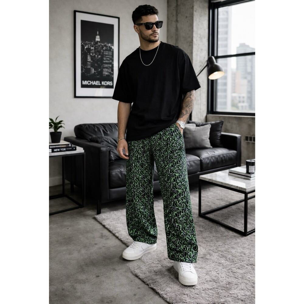 MICHAEL KORS All Over Print Black Green Loungewear Sleep Pants Men's M NWT